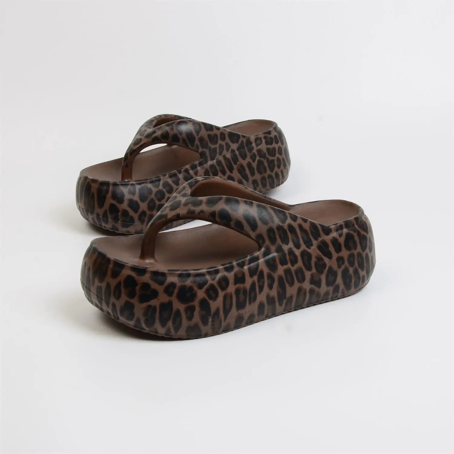 Retro Street Leopard Print Flip Flops Woman Thick Sole EVA Lightweight Height-Increasing Platform Slides Female Outdoor Slippers view 6