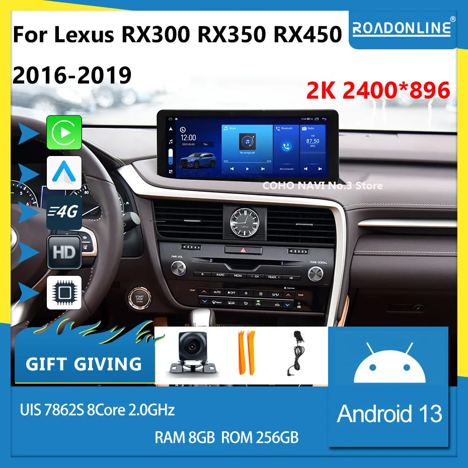 COHO For Lexus RX 300 RX350 RX450  Android 13 12.3inch 2400*896 2K screen  QLED 8Core 8+256G Car Multimedia Player Stereo Radio