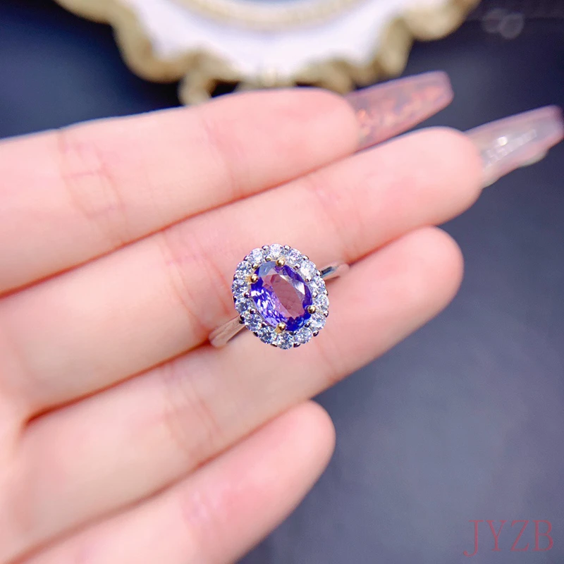 

Natural Jewelry Tanzanite Betrothal Women's 6*8MM Natural Tanzanite ring 925 silver daily wear Tanzanite jewelry