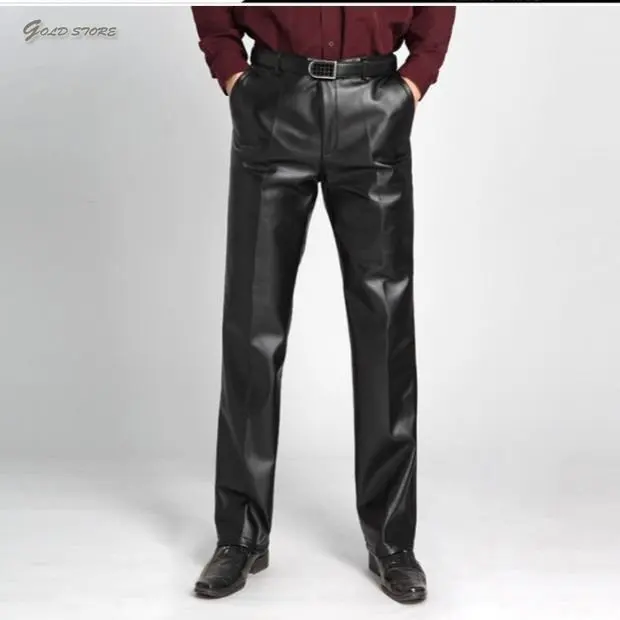 Trendy Men Leather Pants Fashion PU Leather Trousers Plus Size Straight Casual Motorcycle Pants Men\'s Streetwear