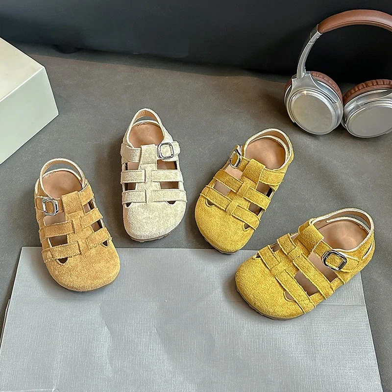

Children Sandals for Girls 2025 Summer New Fashion Korean Style Soft Bottom Anti-slippery Versatile Roman Cut-outs Beach Shoes