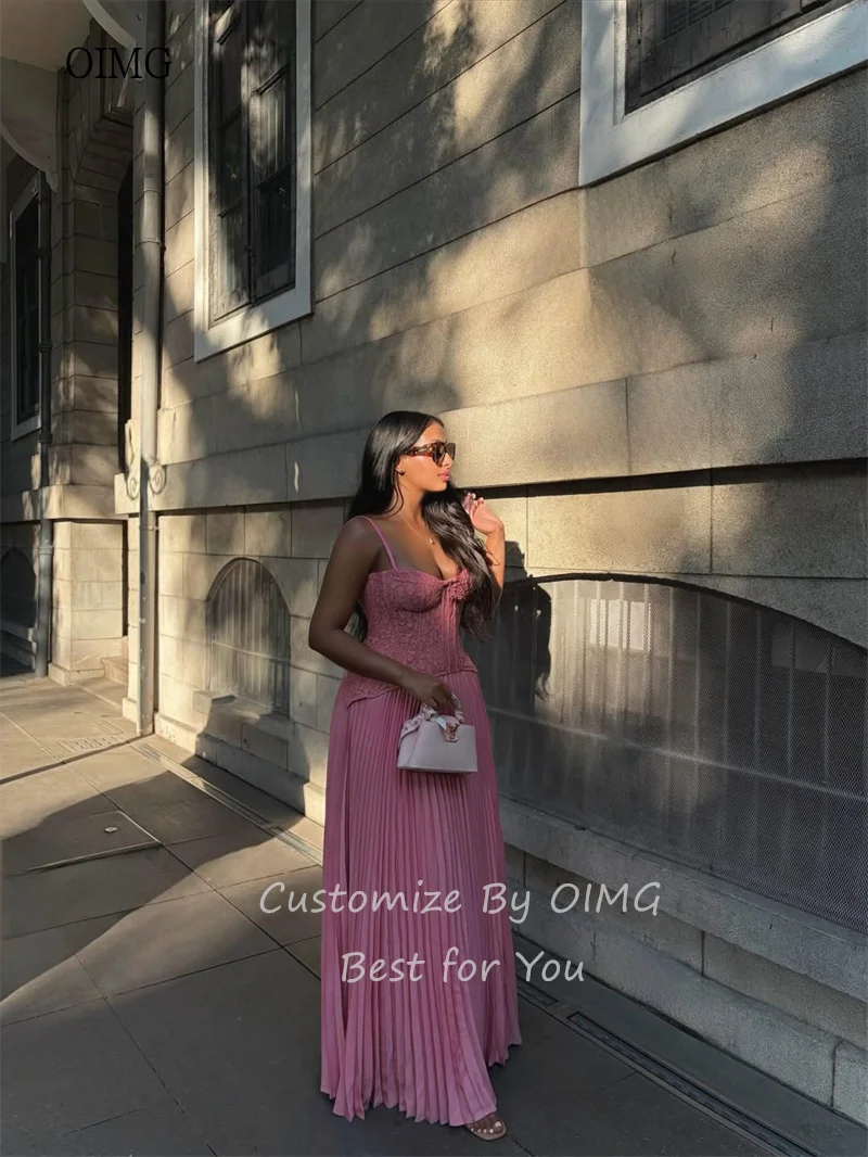 Oimg rosa quente renda cinta de espaguete uma linha vestidos de baile maxi querida pescoço vestido de festa até o chão vestido de noite personalizado