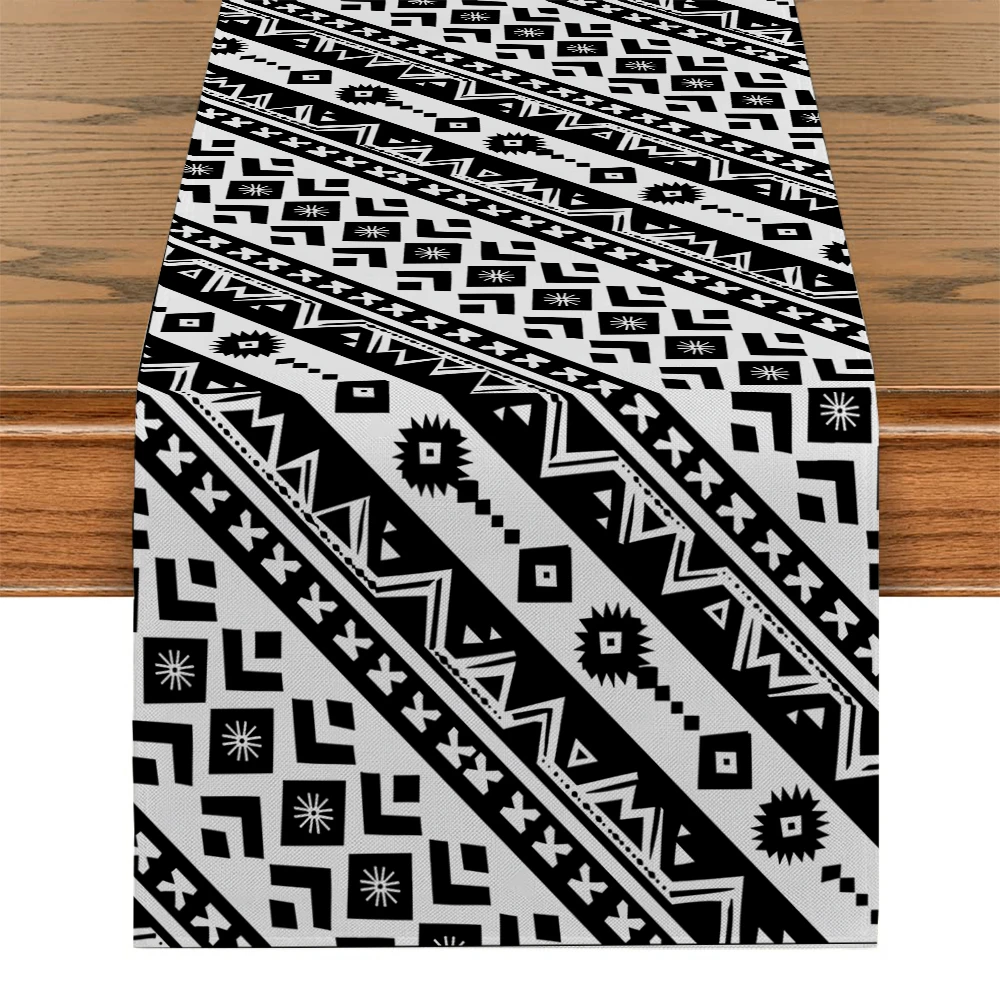 Black and White Geometric Minimalism Table Runners Dresser Table Decor Farmhouse Dining Table Runner Holiday Party Decoration