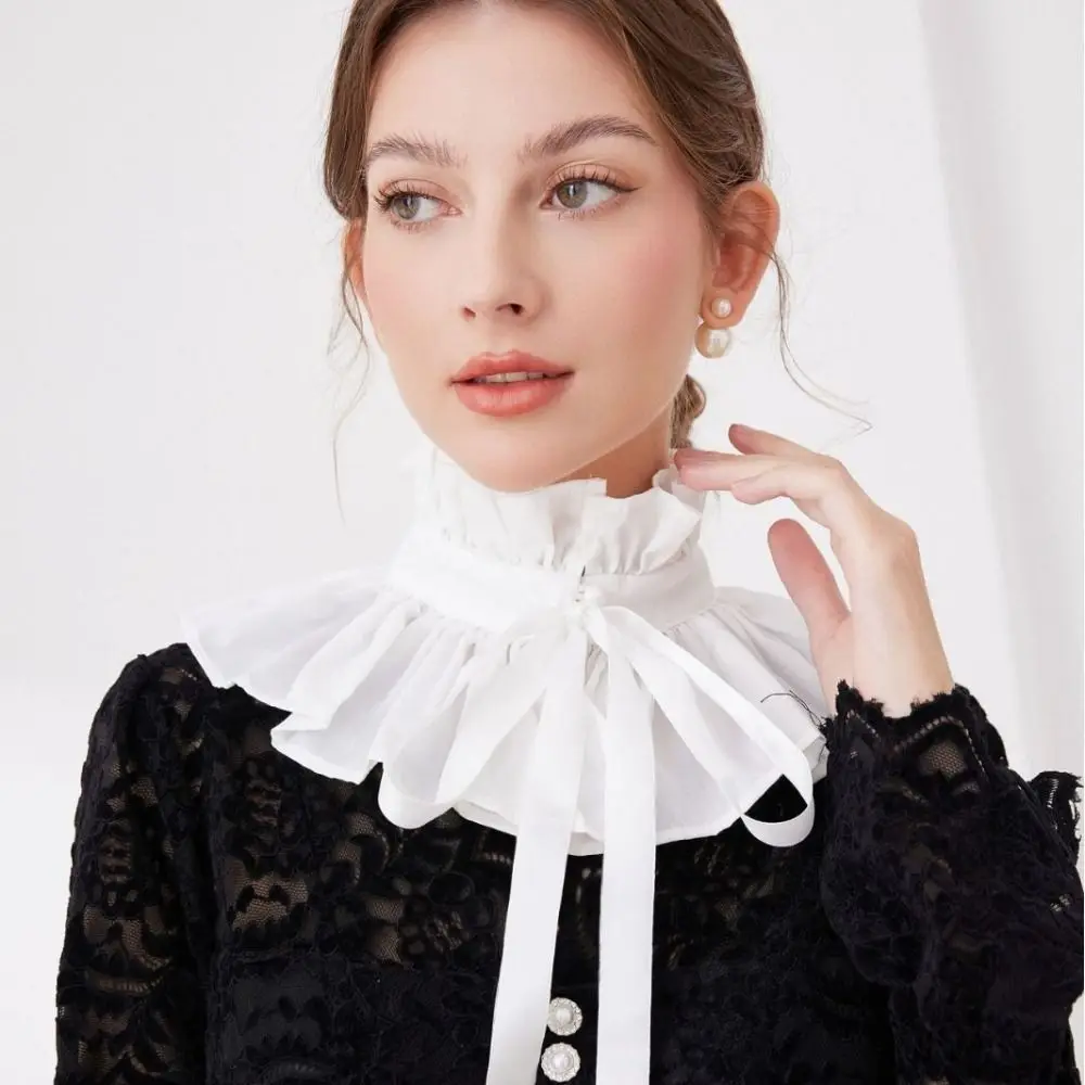 

Fashion Cotton Fake Ruffle High Collar Lace Detachable Victorian False Collar Shawl Decoration Clothes Accessories