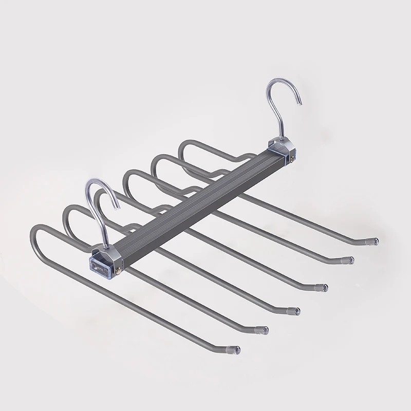6-in-1 magische broekhanger, multifunctionele opslaghouder voor thuisreizen, meerlaags aluminium broekrek met 360 draaibare haak