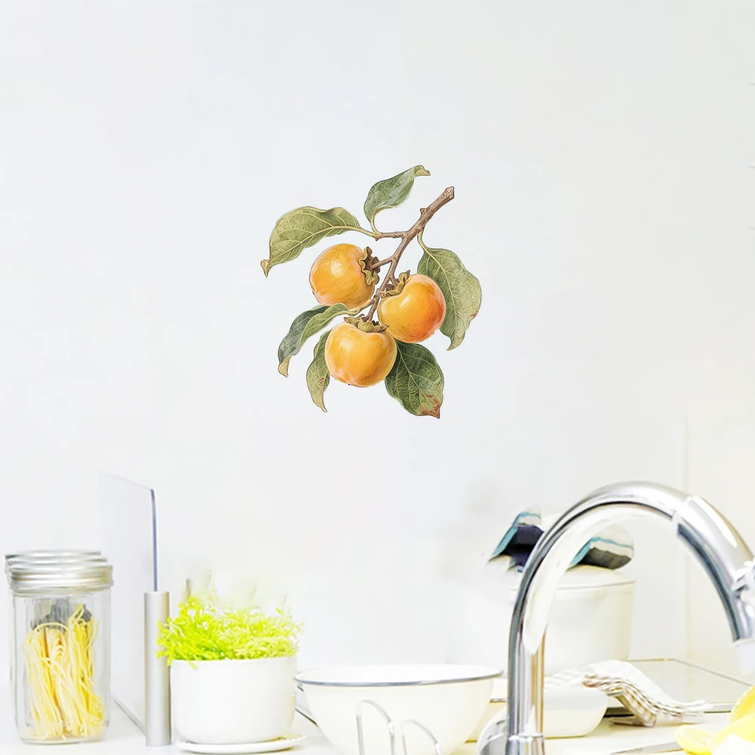 Three Ratels CFN130 Mature yellow persimmon branches Wall stickers for home decoration kitchen decals