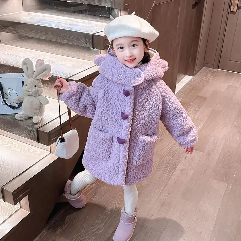 

Children's Long Woolen Coat Autumn Winter Kids Warm Outerwear Girls' Jackets Baby Cotton Clothing 2-8 Year