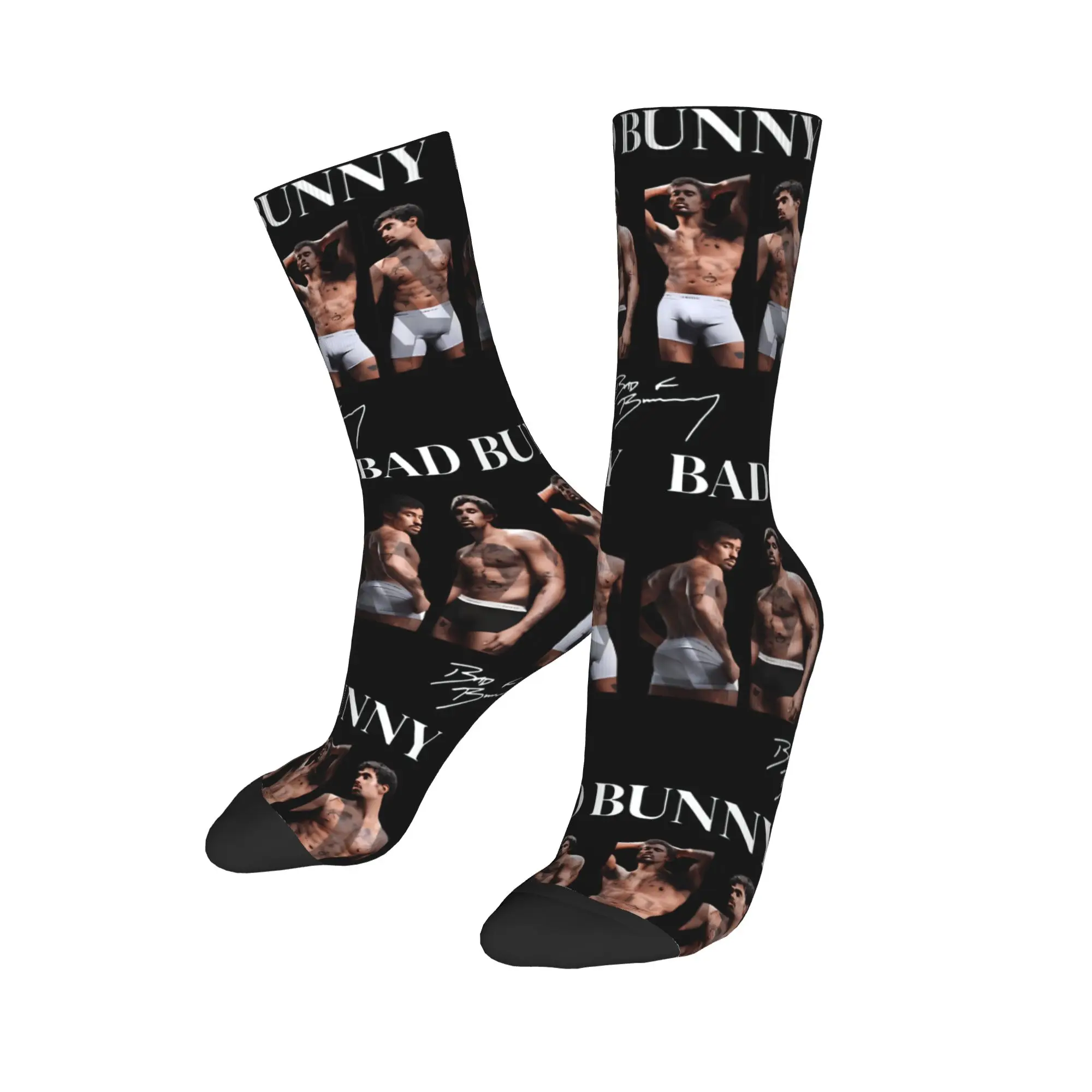 

Fashion Bad Bunny Signature Photo Basketball Socks Polyester Long Socks for Unisex Sweat Absorbing