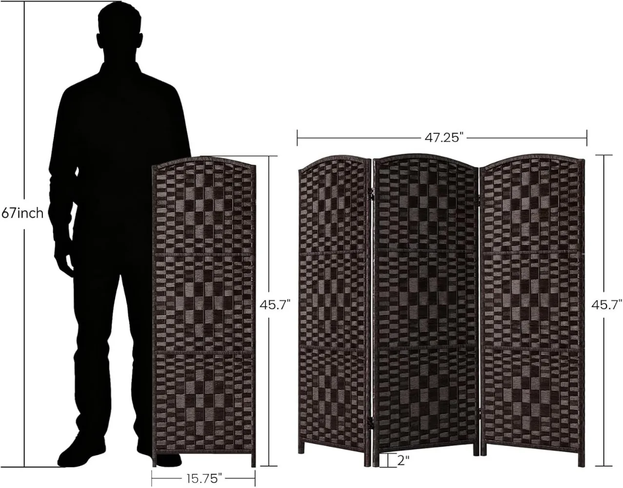 Short Room Divider Folding Privacy Screens,3 Panel Dark Mocha