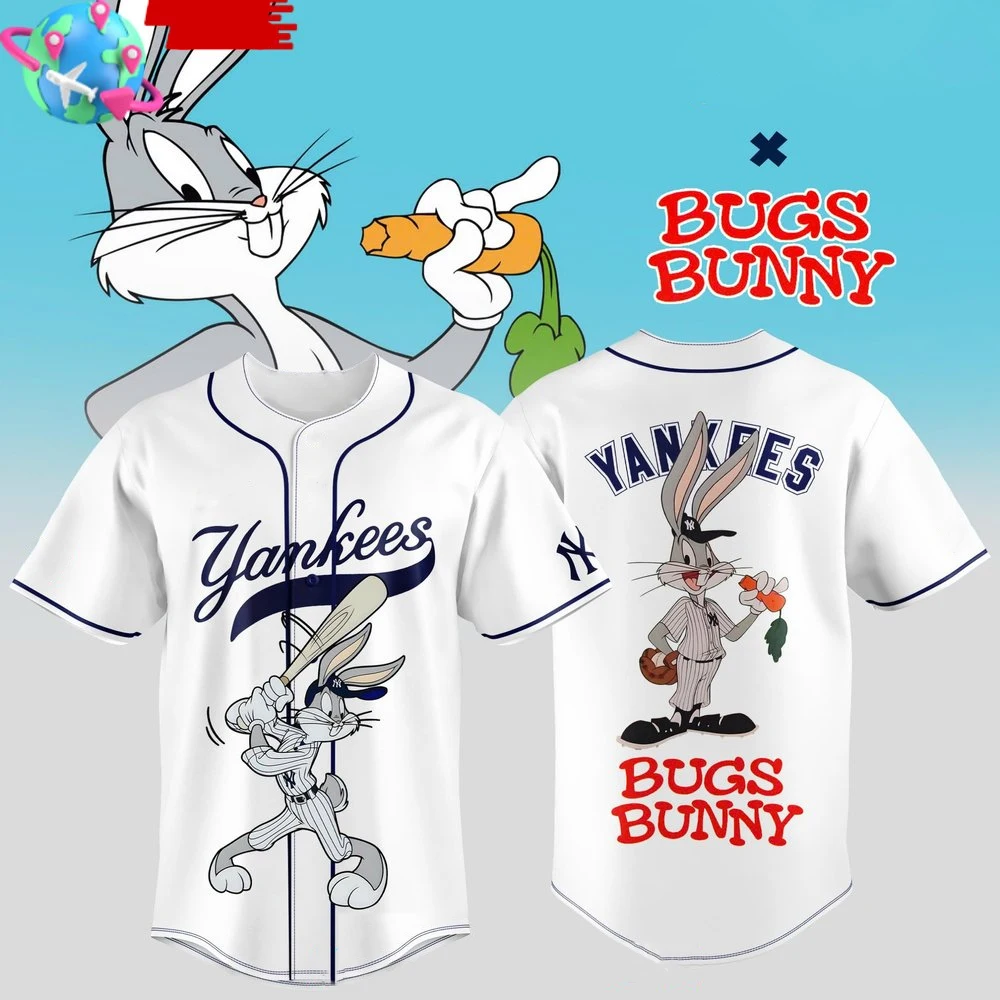 

Специальная белая бейсбольная рубашка Bugs Bunny x Yankees, молодежная детская летняя дышащая быстросохнущая уличная бейсбольная форма, Джерси