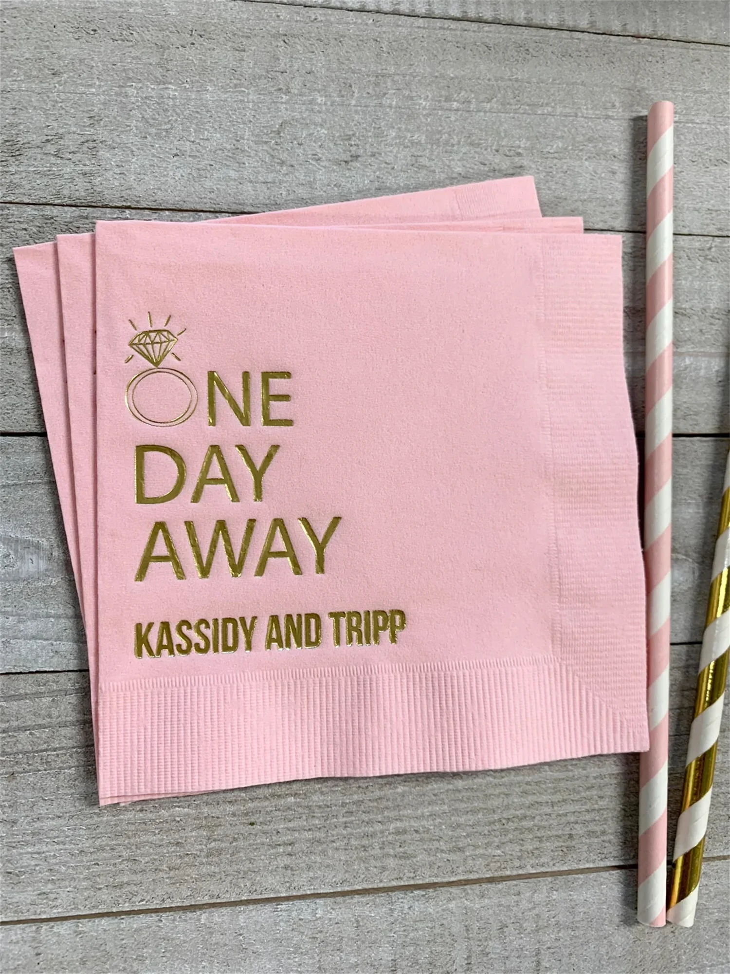 50 PCS Personalized Rehearsal Napkins Custom Printed One Day Away Beverage Cocktail Luncheon Dinner Guest Towel Napkins Imprinte