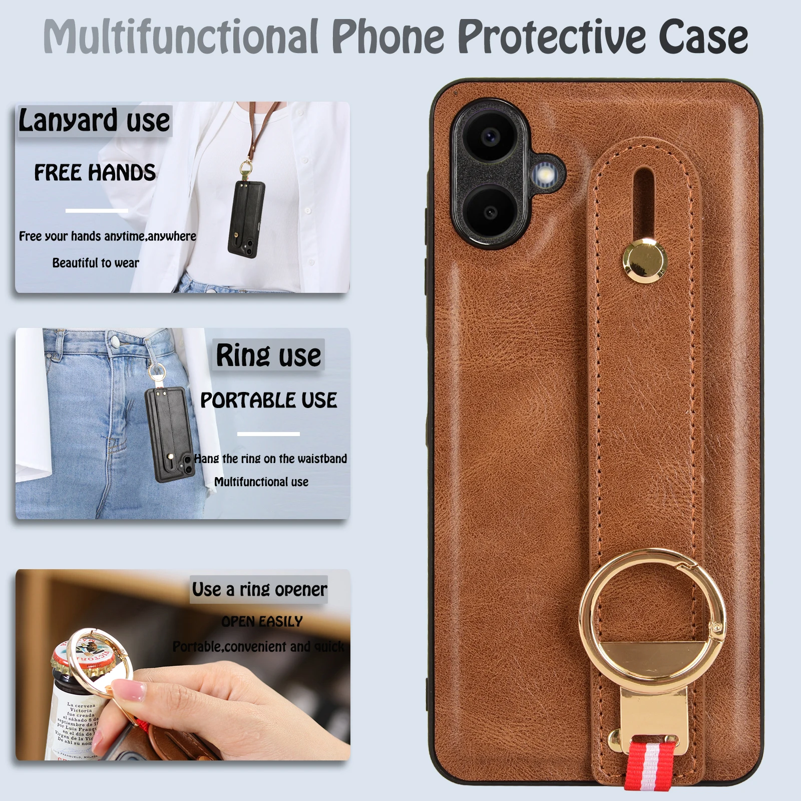 For Samsung Galaxy A06 New Anti-Shock Business Leather Wristband Cover Case A06 A 06 SM-A065F A065F CNon-Slip Protective Case