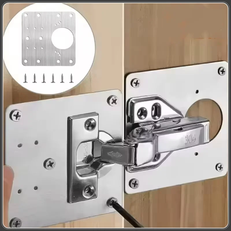 Stainless Steel Cabinet Hinge Repair Plate Pack Door Hinge Mounted Plate With Screws Furniture Hardware Accessories