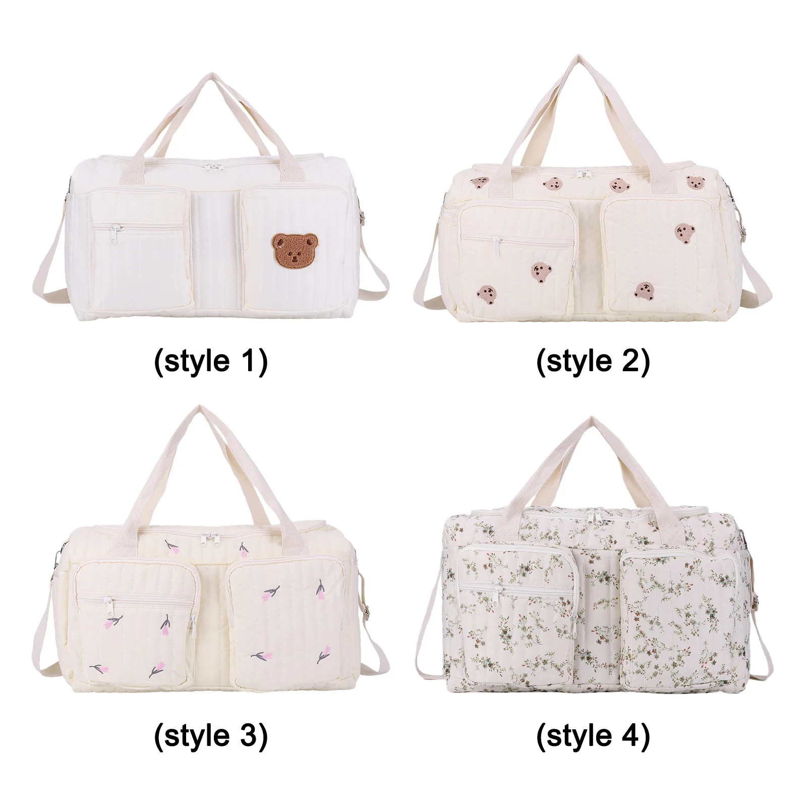 

Quilted Baby Diaper Bag Large Capacity Mommy Bag Cute Weekender Bag for Hospital and Weekender Travel