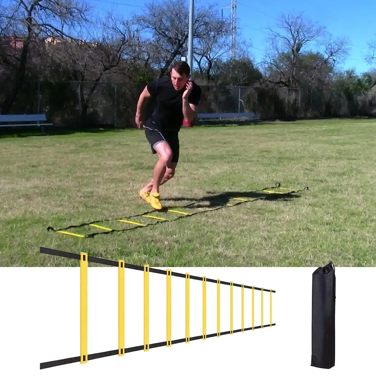 フットワーク用トレーニングラダー 19.6フィート ワークアウトラダー キャリーバッグ付き 12段スピードトレーニング機器 ジム屋外フィットネス用
