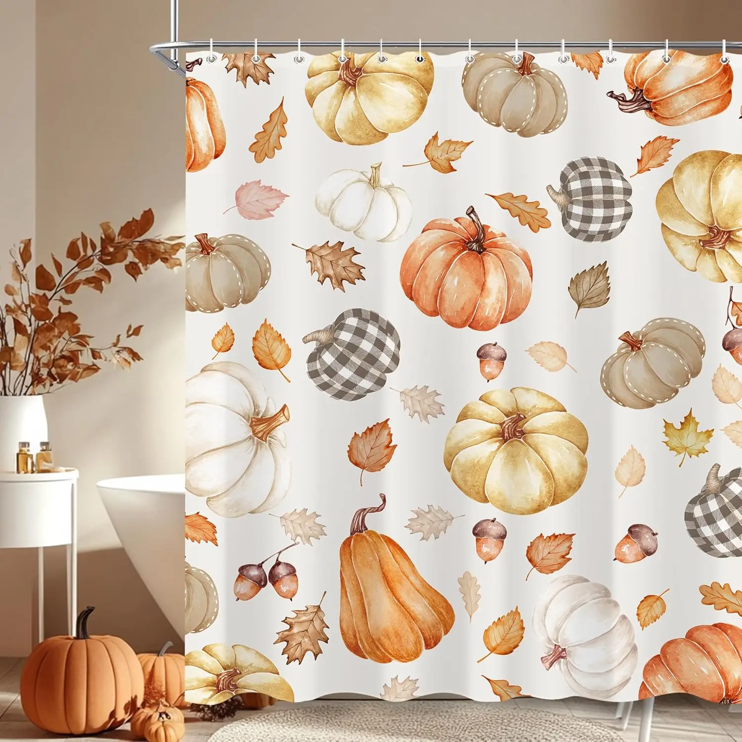 

Красочная милая занавеска для душа в форме тыквы для ванной комнаты, осенняя занавеска для ванны на День Благодарения, урожай