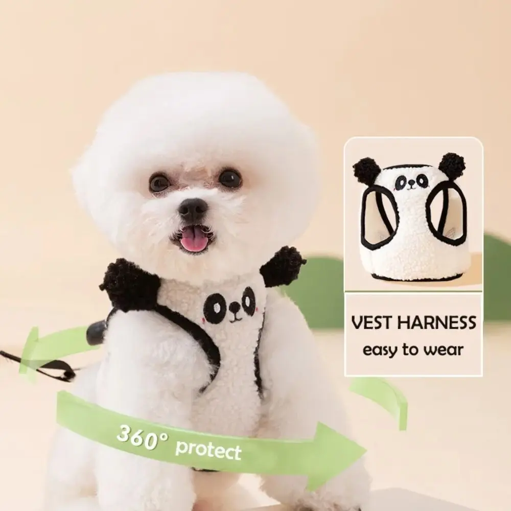 Cute Fleece Panda Pattern Puppy Chest Back Breathable Pet Harness Small Medium Dog Outdoor Traction Cat Collar Accessories