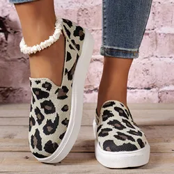 Women's Shoes 2024 Summer Thick Sole Shoes Leopard Pattern Sexy Mesh Flats Shallow Mouth Casual Single Walking Mesh Flat Shoes