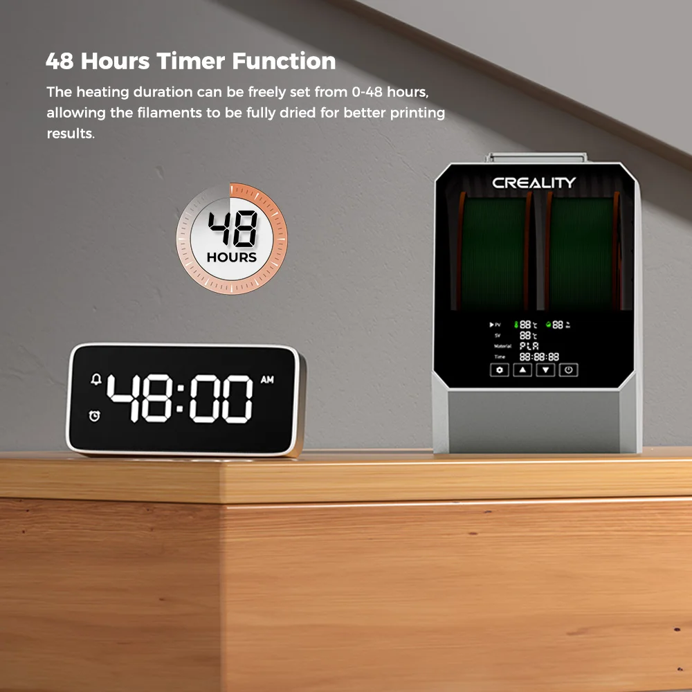 صندوق مجفف خيوط Creality Space Pi Plus للطابعة ثلاثية الأبعاد، سعة لفتان، تسخين بالهواء الساخن PTC 360 درجة، مؤقت 48 ساعة، لمسة LCD