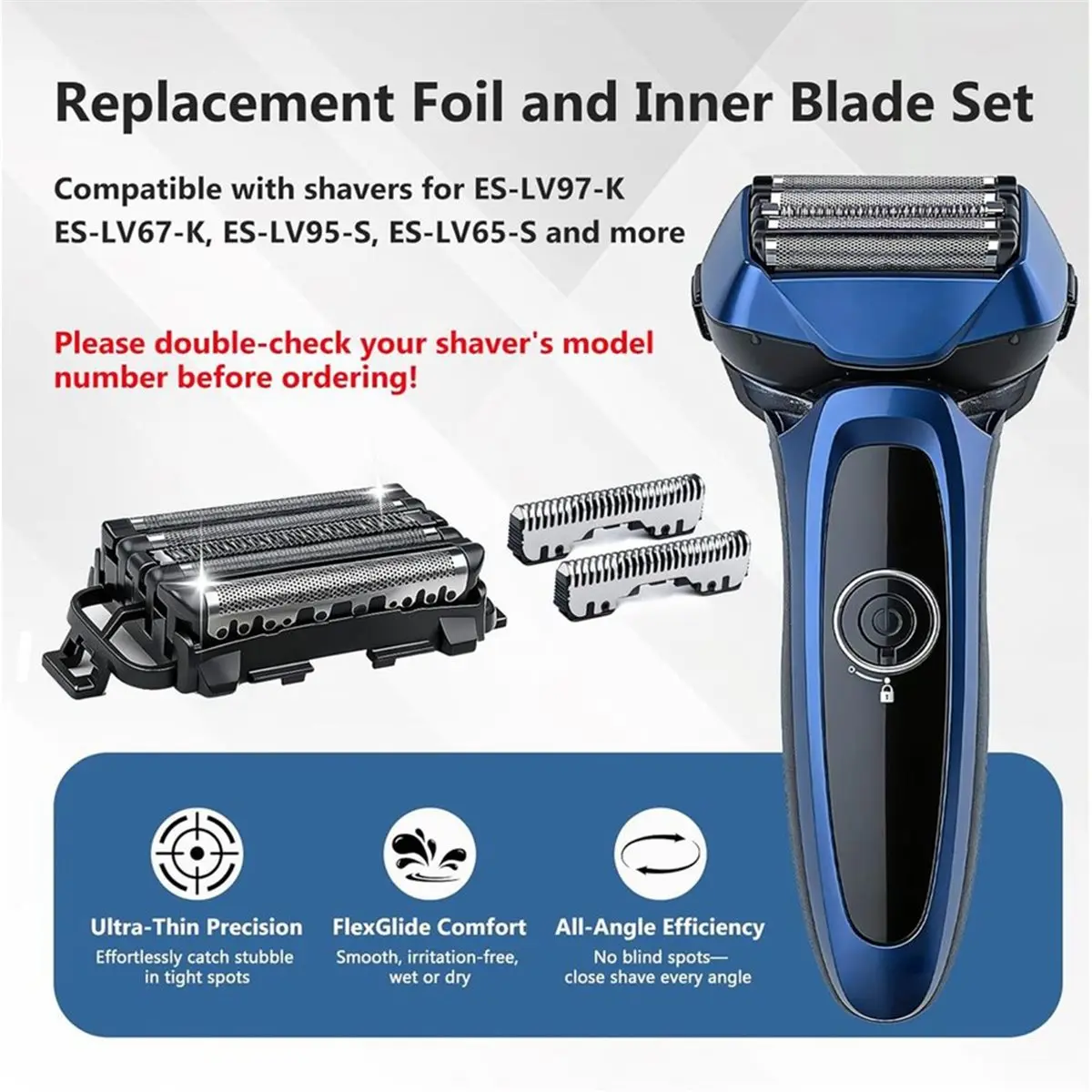 A73U WES9032P Shaver Replacement Outer Foil and Inner Blade for Panasonic ARC5 5-Blade Shavers ES-LV97-K ES-LV67-K Shaver