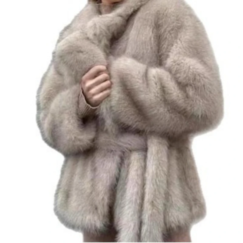 2025 Winter Faux Fox Fur Coat Fashion Lapel Faux Fur Women's Warm Coat