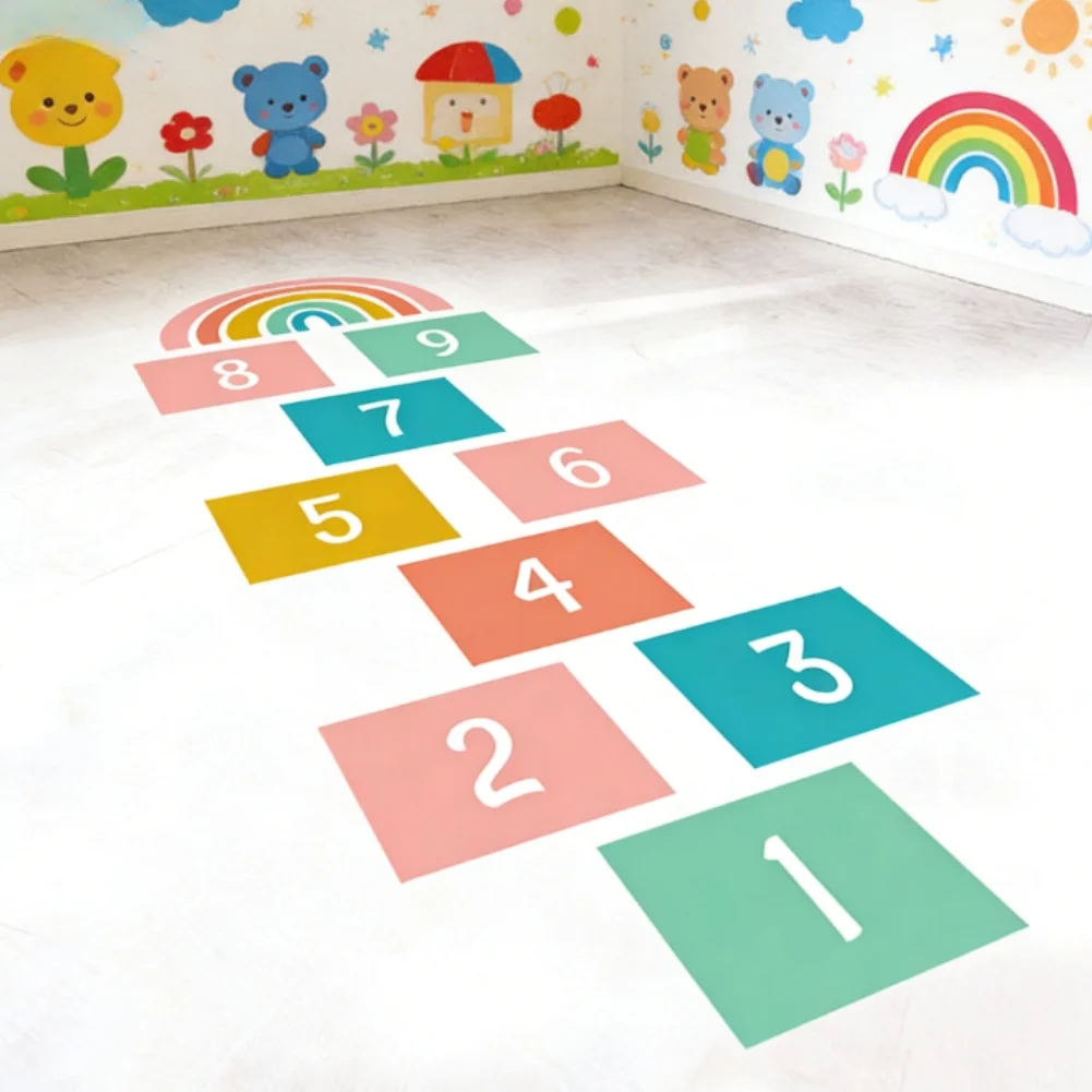 Cartoon-Zahlen-Bodenaufkleber, Teenagerzimmer-Hüpfspiel-Wandaufkleber für Kinderzimmer, Bodenaufkleber, Heimdekoration, Bodenaufkleber