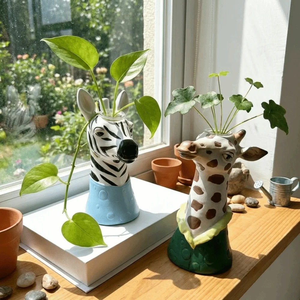 Unique Vinyl Art Vase Modern Childishness Animal Vase Decorative Floral Arrangement Giraffe Vase Interior Design