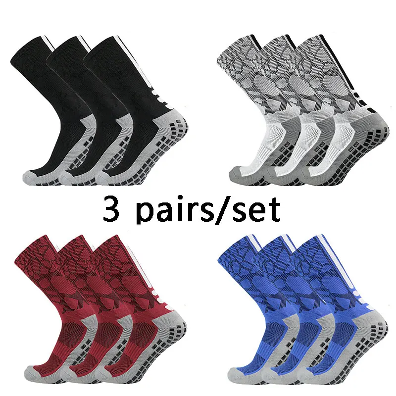 3pairs honeycomb patterned heel striped football socks Sports non-slip square silicone grip soccer socks calcetines hombre