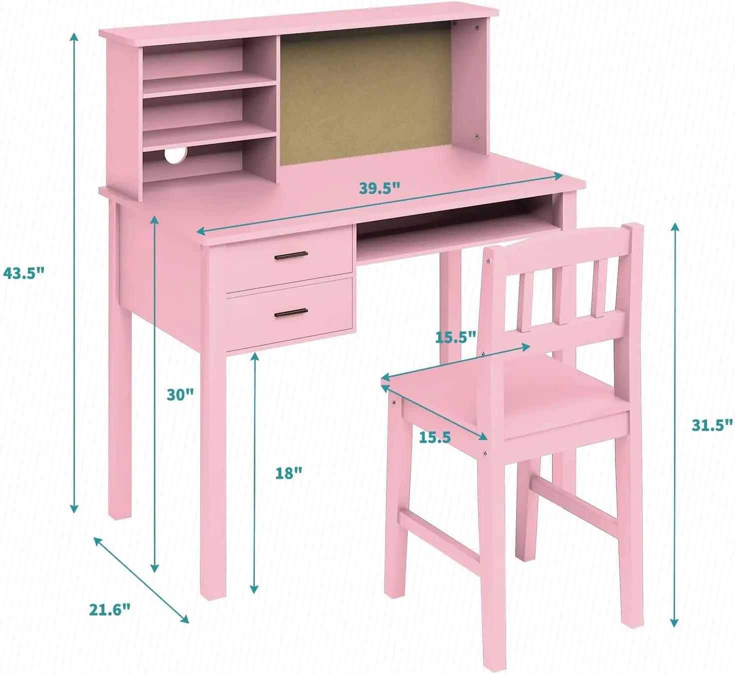 収納引き出し付きキッズデスクとチェアセット、7〜14歳のクラフトテーブル、ピンク