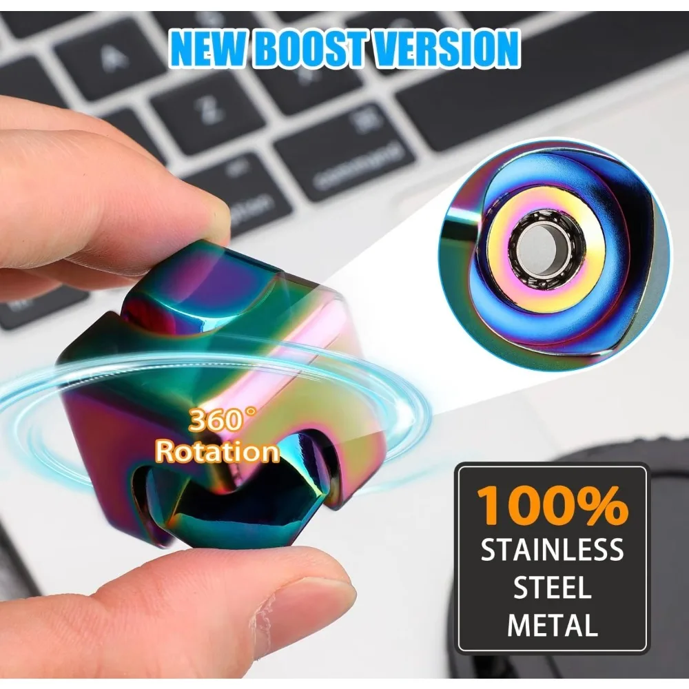 Colorful Rotating Metal Cube Spinner, Square EDC Fidget Spinner Stress Relief Toy Portable Finger Decompression Sensory Toy