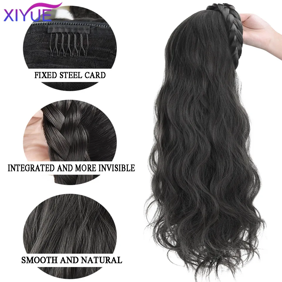 XIYUE peruca de argola longa encaracolada para mulheres, padrão de onda de água, em forma de U, meia cabeça, extensão do cabelo sintético, uma peça