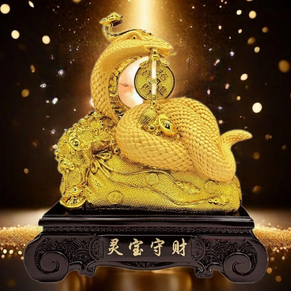 زوج من تماثيل الأفعى الذهبية من فنغ شوي لديكور خزانة التلفزيون لمدخل غرفة المعيشة المنزلية، هدية مثالية لفتح الأعمال أو المنزل
