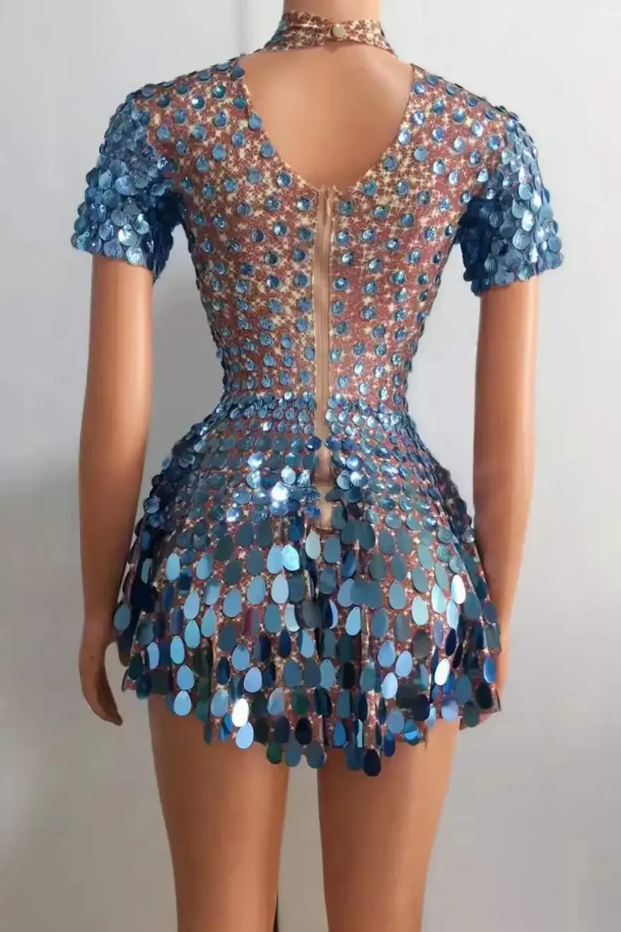 Body à manches courtes pour femmes, coquille scintillante, paillettes, habillé, fête DS Gogo, vêtements de scène