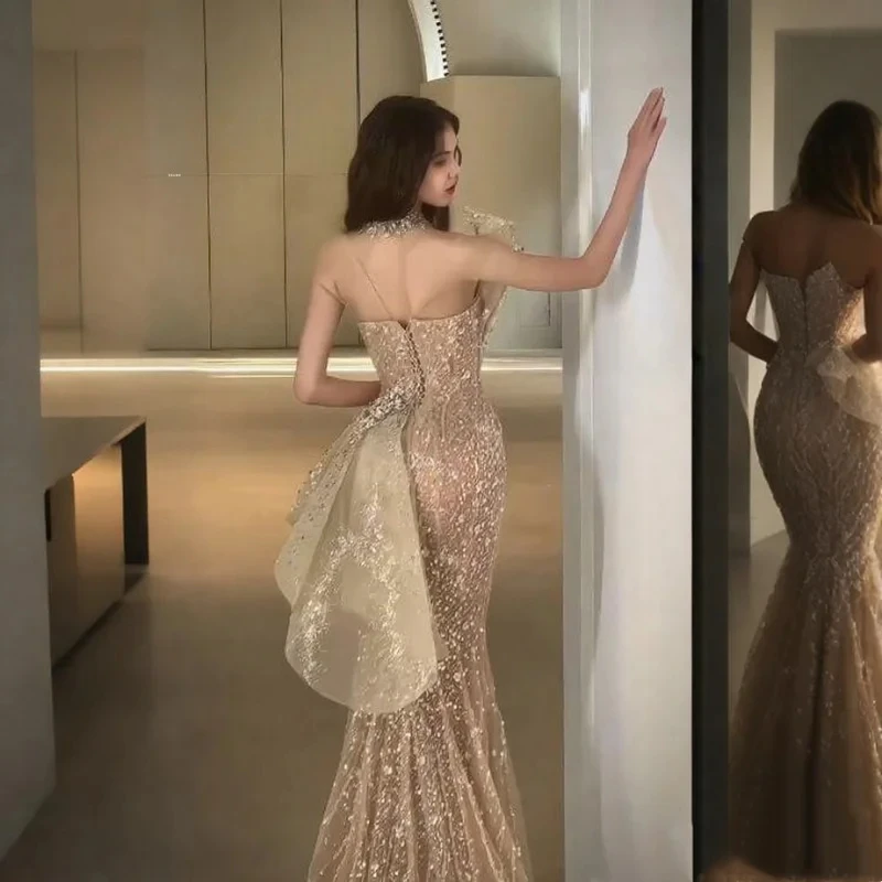 Luxury 2025 Mermaid Evening Dress Party Gown with Pearl Beaded Shoulder Design Ball Gown Vestdos De Fiesta Customized