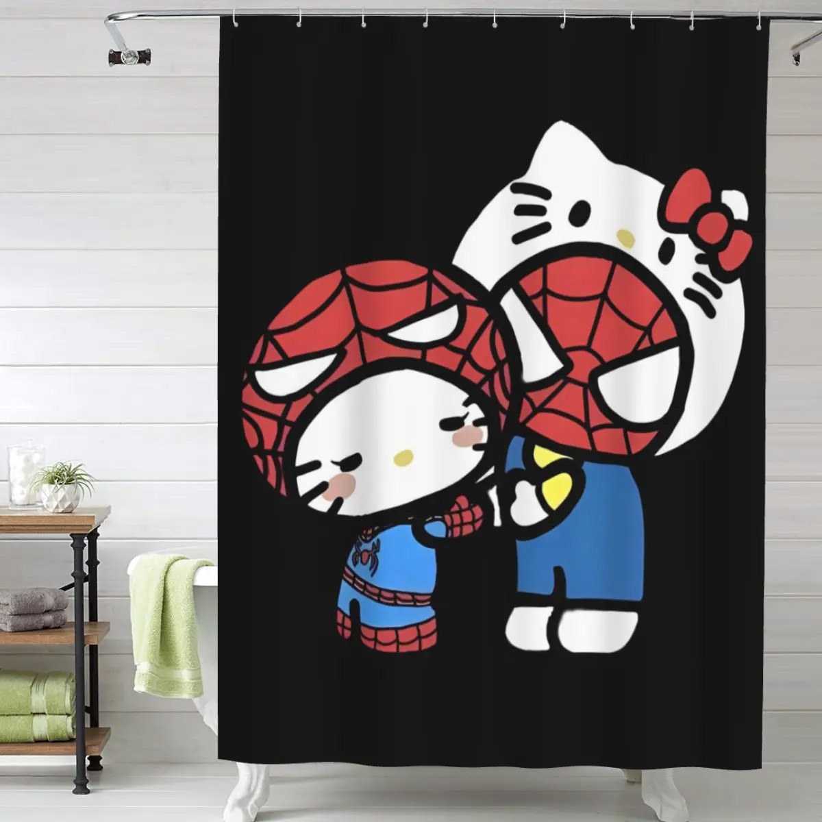 Hello Kitty Cartoon Spiderman Shower Curtains Sets Lightweight Fabric Shower Curtain Bathtub Decor with 12 Hooks 60x72 inches