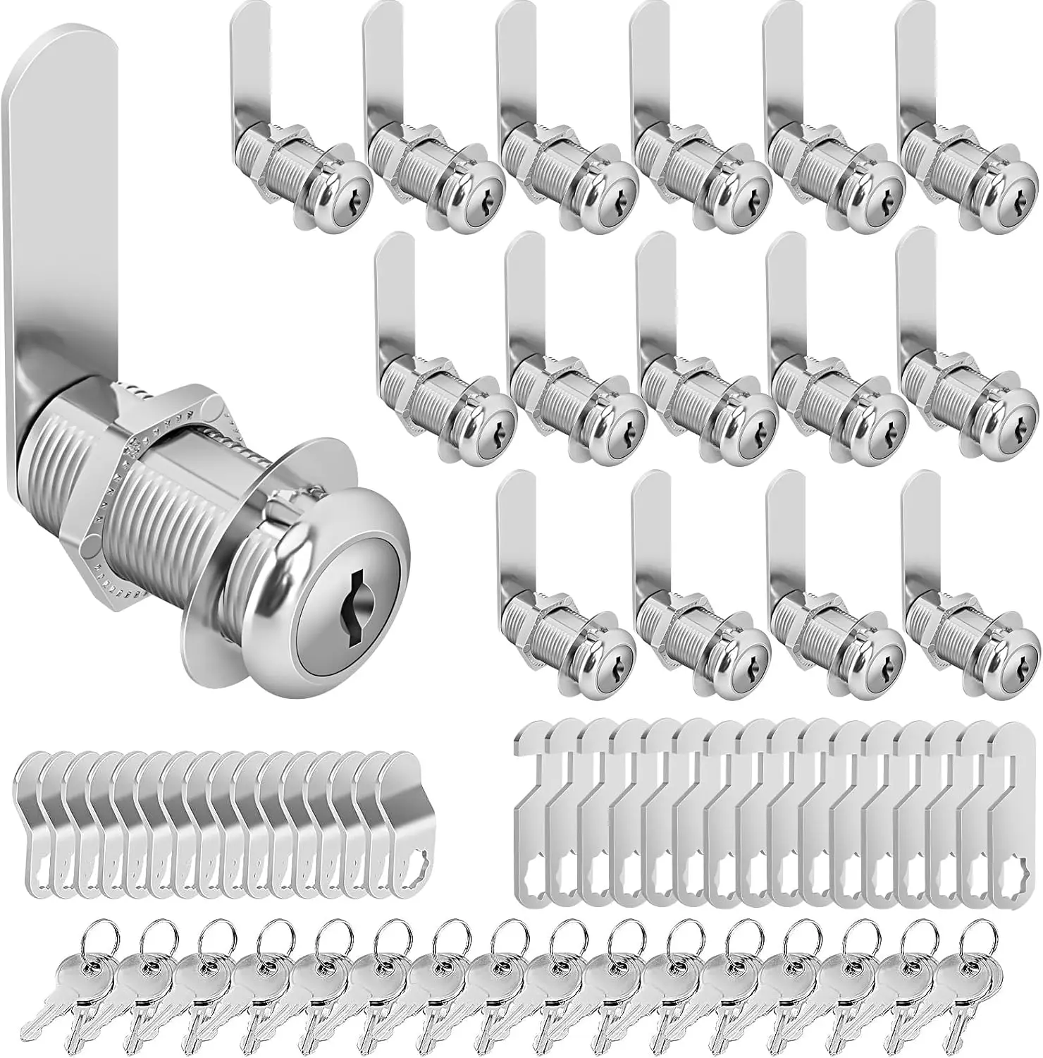 

Набор кулачковых замков с одинаковыми ключами, 16 шт., цилиндр 1-3/8 дюйма для шкафов, ящиков и хранения на колесах, хромированная отделка из цинкового сплава