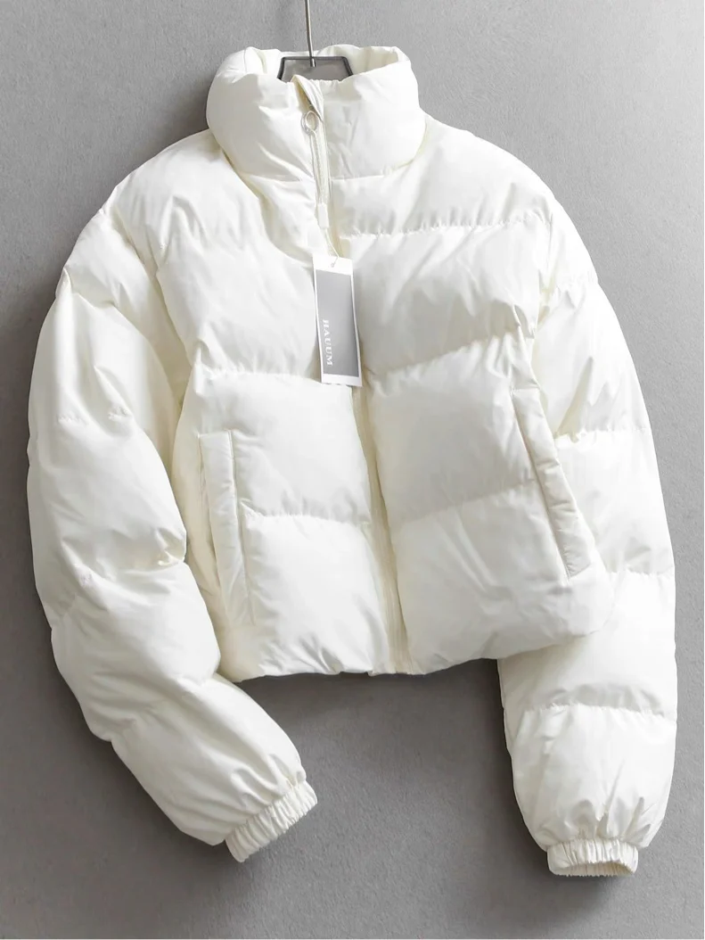 Kendall Winter Thickened Bread Coat Women's Loose Fit Warm Stand Collar Short Sleeve Zipper Closure  Color Outerwear