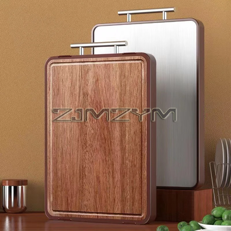 Antibacterial Anti-Mold Double-Sided Stainless Steel And Solid Wood Cutting Board Home Use Knife Board Chopping Board