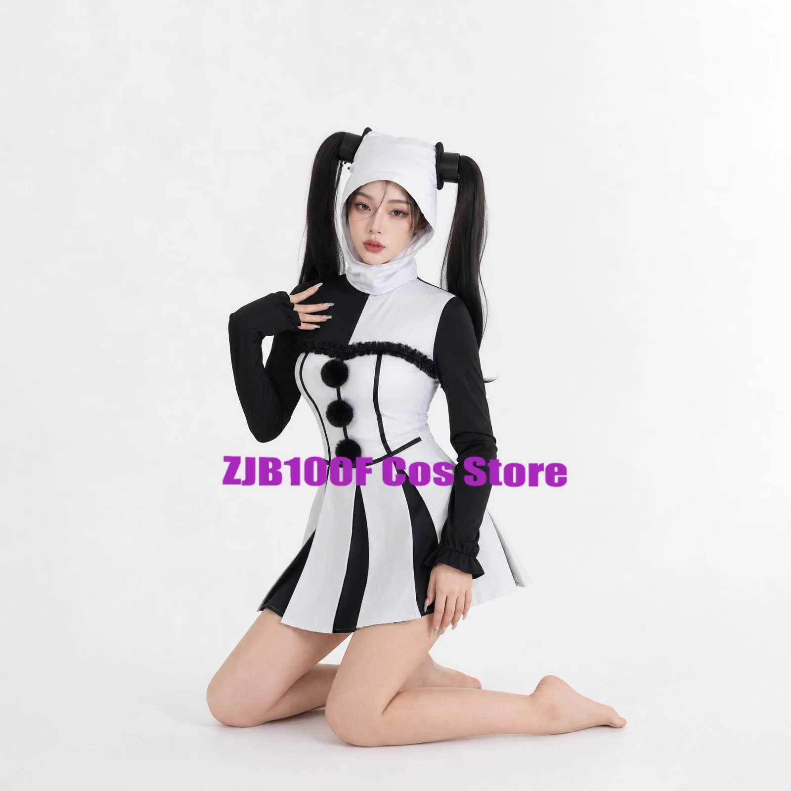 costume-de-cosplay-d'halloween-2026-robe-de-clown-noir-et-blanc-ensemble-chapeau-et-capuche-tenue-de-fete-pour-femmes-uniforme