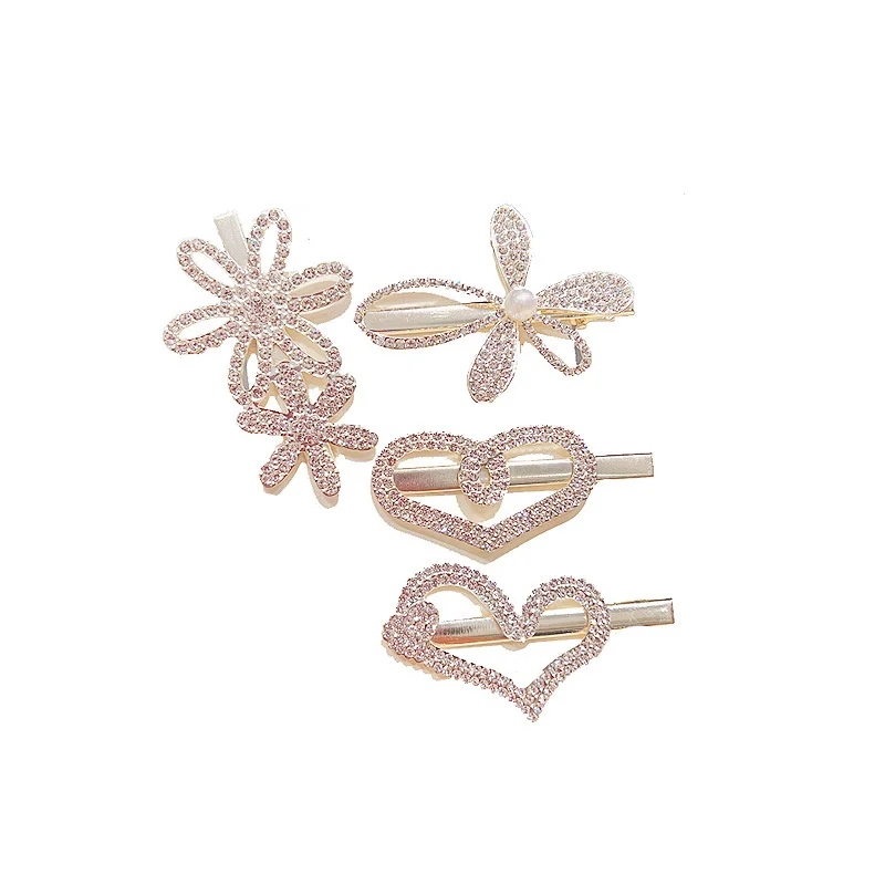 Korean Diamond Metal Hairpins Young Girls Butterfly Heart-shaped Flower Hairgrips Bangs Side Hair Clips Female Trendy Headwear