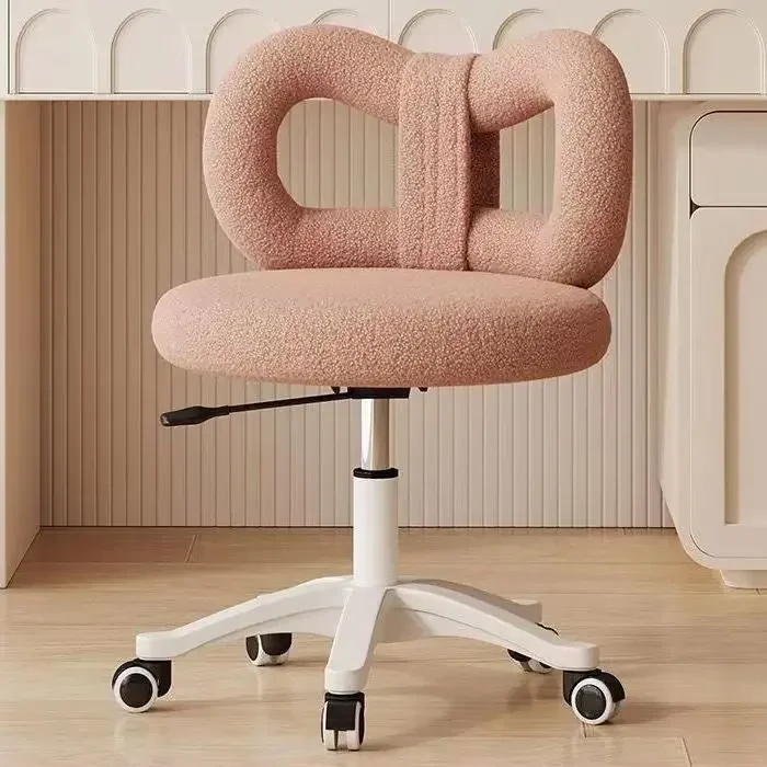 

Nail Salon Home Office Swivel Chair Stool Velvet Dressing Table Bow Shaped Bench Cream Style Bedroom Vanity Chair with Backrest