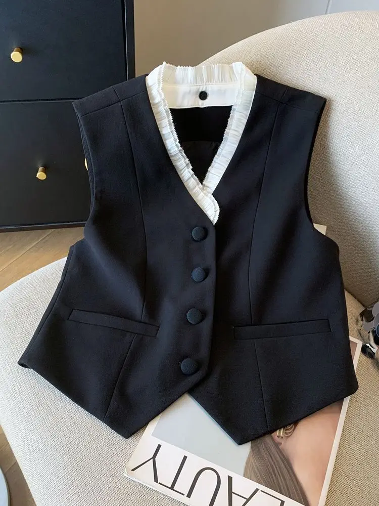 

Sleeveless suit vest women V-neck slim tops women fashion horse clip off-shoulder top office lady casual wear