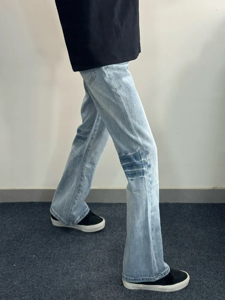 American Lightning Pattern Jeans Men's Women's Cleanfit Slimming Trendy High Street Straight Leg Micro Flared Pants