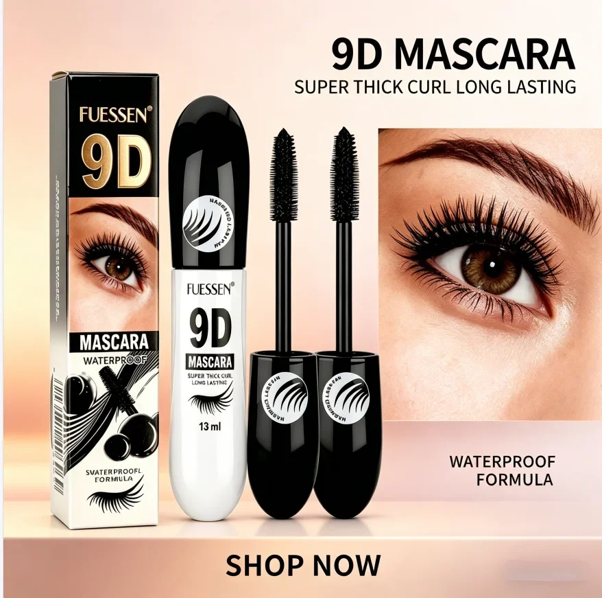 FUESSEN 9D Volume Mascara Set 2pcs Intense Black Waterproof Long-Lasting Thick Full Lash Effect Ideal Mother's Day Gift for Best