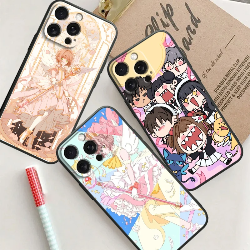 Cardcaptor Sakura Anime Cute For iPhone 15 14 13 12 11 XS XR X 8 7 SE Pro Max Plus Mini Black TPU Phone Case