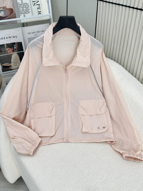 

Women's Summer Thin Ice Silk Sun Protection Workwear Breathable Air Conditioning Open Cardigan Top Loose Fit Long Sve