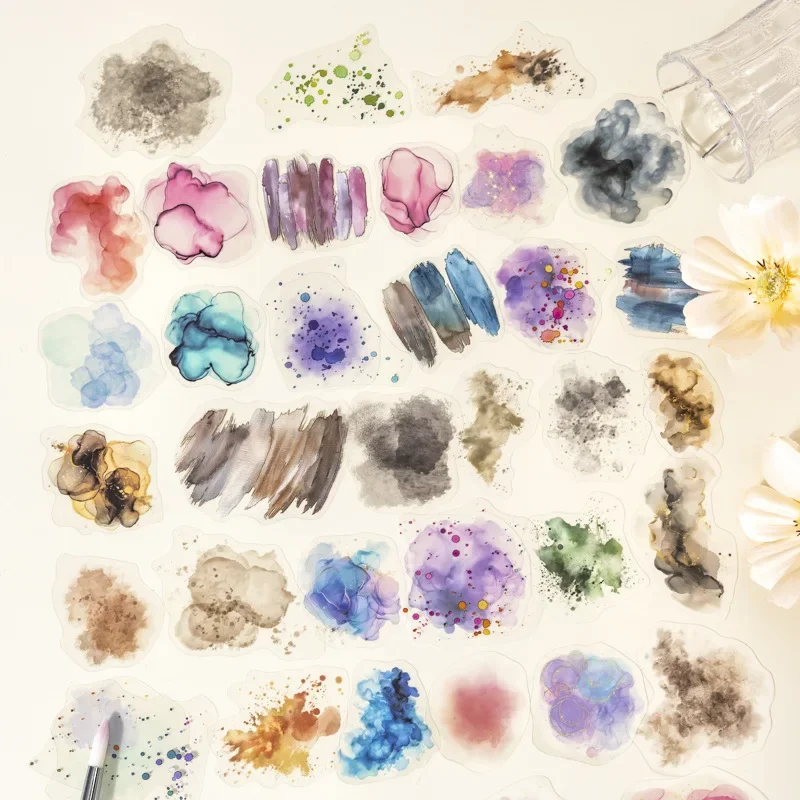 

100-компонентные акварельные наклейки на основание коллажа, многослойные цвета, серия, большая емкость
