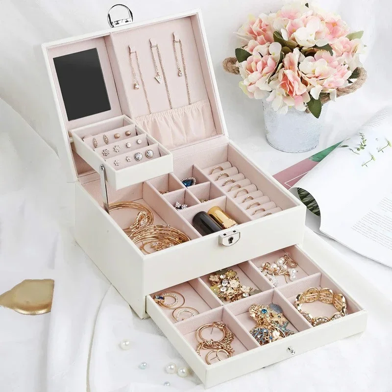 New High Capacity Jewelry Leather Jewelry Box Travel Organizer Multifunction Necklace Earring Ring Storage Box Women Gifts