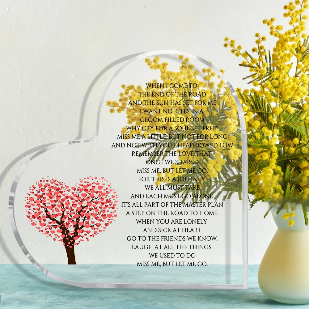 Remembrance Gifts, Sympathy Gifts, Funeral in Memory of Loved One, Heart Shaped Acrylic Decor Sign, Grieving Gift with Sympathy