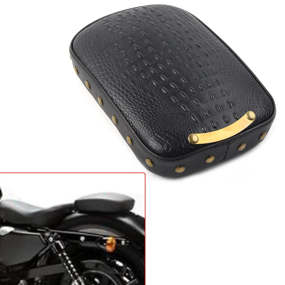 Black Motorbike Passenger Rear Cushion Pillion Pad Seat 8 Suction Cup For Harley Bobber Cruiser Chopper